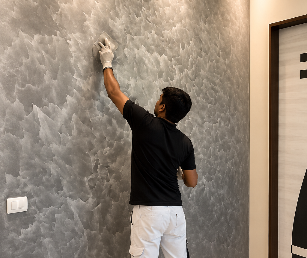 Professional painter working on a wall